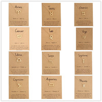 Cadeau d'anniversaire plaqué or 12 signes du zodiaque pendentif carte de vœux charme chaîne en or ras du cou collier d'astrologie bijoux pour femmes