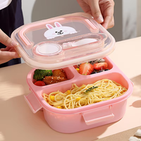 Lonchera Infantil Cuadrada de Plástico, Diseño Animado, Ecológica, Hermética, Apta para Microondas, Portátil, con Asa