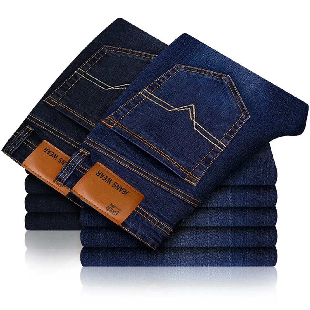 Custom Logo Denim Pants Retro Straight Slim Jeans High Stretch Jeans Business Office Casual High Quality Plus Size Men Jeans