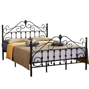 Lit de style scandinave minimaliste en fer forgé et acier, à quatre poteaux, pour chambre à coucher, lit king size pour hôtel, en métal - Product Image 1