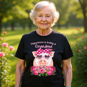 Simpatica maglietta con disegno di nonna maialino, rose e occhiali da sole a forma di cuore per le nonne - Product Image 3