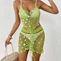 Femmes européennes américaines deux pièces Bikini Cover-Up Pure main accroché vacances plage costume Sequin couture maillot de bain accessoires