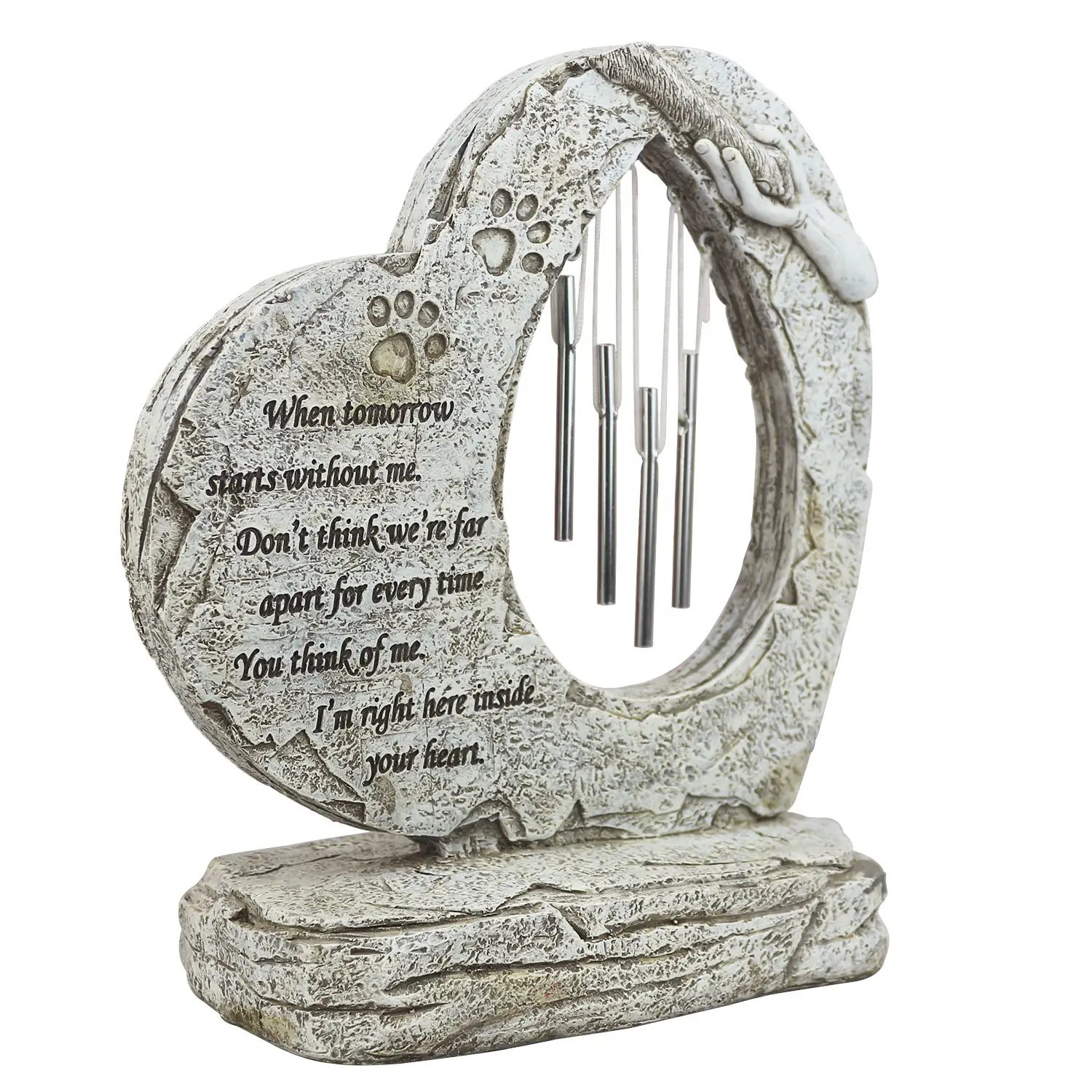 Custom Pet Memorial Stone Heart Shape With Wind Chime Pet Memorial Gift Stone