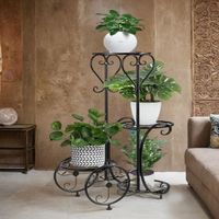 Support d'angle pour pots de fleurs en métal noir à 4 couches pour pots et jardinières Application domestique