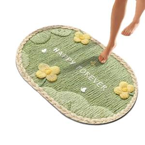 Alfombra de Baño de Tierra de Diatomeas, Ovalada, con Diseño Floral, Antideslizante, Absorbente, de Secado Rápido, para el Hogar - Product Image 1