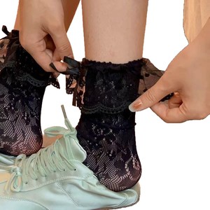 <b>Lace</b> Socks Women Ultra Thin 0D Hollowed Out Mid Calf Creamy <b>White</b> Youth Fashion - Product Image 5