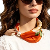 Écharpe-col tendance à boucle magnétique en perles, en satin lisse imitation soie, petit carré floral, accessoire de cou pour femme