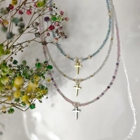 Collar de Cuentas de Cristal AB Coloridas al por Mayor, Hecho a Mano, Joyería Personalizada, Colgante de Cruz Dorada, Hipoalergénico, Único