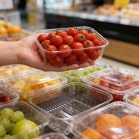 Barquette en PET de qualité alimentaire personnalisée pour l'affichage des fruits et légumes frais en supermarché, conteneur de stockage transparent empilable