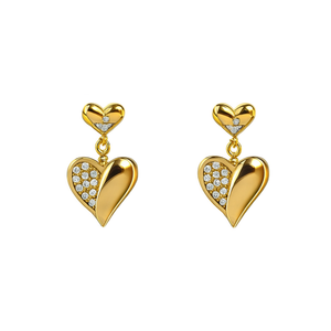 Fashion Drop Earrings PVD <b>Gold</b> Plated 316L Stainless Steel Heart Shape With Diamonds For Women - Product Image 2