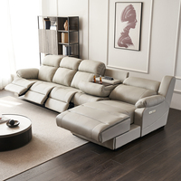 Canapé d'angle en cuir véritable moderne en forme de L, inclinable, pour salon, home cinéma ou cabine, en cuir de première qualité