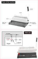 CYS308 Machine à relier manuelle 21 trous, base métallique, capacité de perforation 15 feuilles, capacité de reliure 250 feuilles, pour bureau, école, maison, relieur de livres à peignes