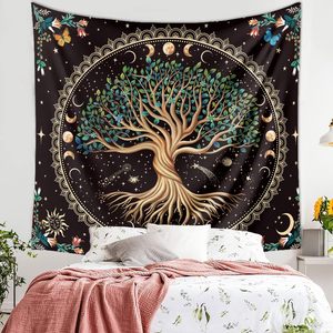 Décoration murale bohème en tissu 100% polyester avec motif <span class=keywords><strong>de</strong></span> lune, <span class=keywords><strong>arbre</strong></span> <span class=keywords><strong>de</strong></span> <span class=keywords><strong>vie</strong></span>, fleurs et plantes, mandala spirituel, impression personnalisée - Product Image 2