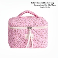 Trousse de Maquillage Matelassée Style K Fleur de Cerisier Grande Capacité, Pochette Portable pour Pinceaux Cosmétiques, Sac de Voyage pour Articles de Toilette