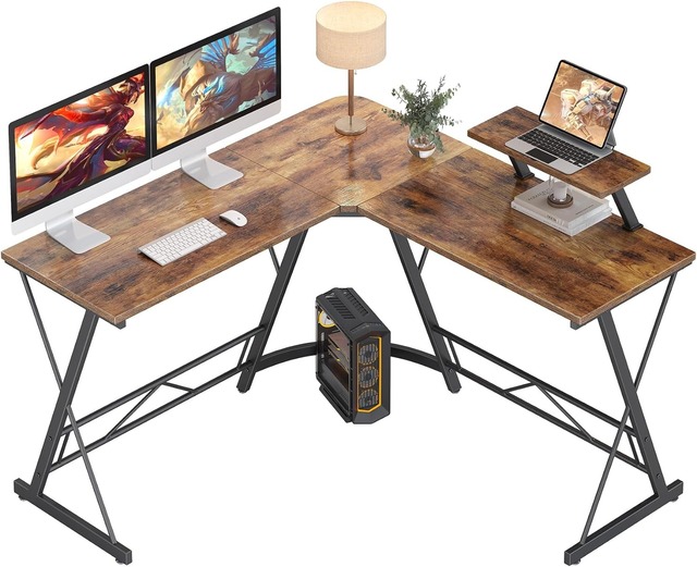 Home Office Computer Table Game Writing Workstation Large Monitor Stand for Easy Operation Assembled Rustic Brown Modern Metal