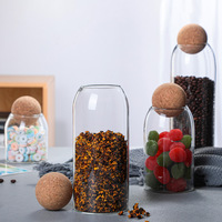 Stoples Kaca Bulat Berpenutup Bambu dengan Sumbat Gabus; Wadah Bir & Buah Kering/Kacang; Botol Penyimpanan Makanan
