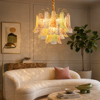 Lustre en verre soufflé à la main français, design vintage du milieu du siècle, multicolore, à pétales, éclairage LED pour salons/salles à manger