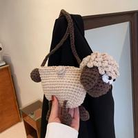 Dessin animé fini mignon agneau tissé sac tricoté à la main laine sac mode Parent-enfant unique épaule sac à bandoulière nouveau