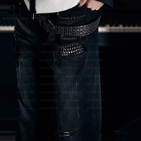 LARSUR Custom Denim Factory Premium Distress Wash Flare Denim Pant studded Rivet Western Classic Ripped Damage BootCut Jeans Homme