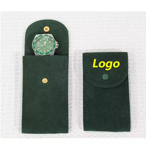 Bolsa de Terciopelo para Relojes y Accesorios, con Solapa y Botón, Diseño Personalizado con Logotipo, Color Verde, Alta Calidad, Venta al Por Mayor - Product Image 1