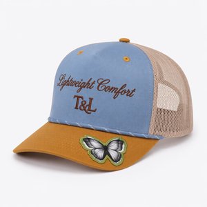Gorra de malla de 5 paneles con logo bordado T&L, 100% algodón, ajustable, estilo urbano, gorra común para campamento, gorras - Product Image 1