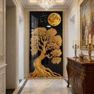 Arte Mural Moderno para Decoración del Hogar, Impresión HD, Paisaje de Árbol Dorado para Entrada, Sala de Estar, Pintura de Porcelana con Cristal LED - Product Image 3