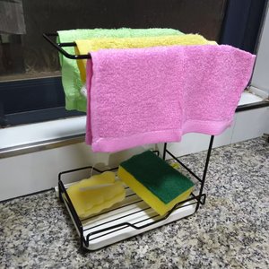 Dishcloth Rack Kitchen Sink Storage Wall Mounted Organizer Shelf 2 Bars Rectangle Design No Installation Required - Product Image 4