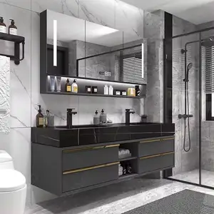 Armário de banheiro luxuoso com pia dupla para banheiro, conjunto de armários de banheiro central para casa de 60 polegadas