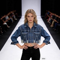 Veste en jean de luxe personnalisée pour femme, ornée de strass et de perles, style streetwear, effet vieilli, coupe courte, confection artisanale