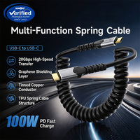 Câble USB-C vers USB-C spiralé 100W PD à charge rapide, transfert de données 20 Gbit/s, vidéo 4K, en TPU anti-emmêlement pour voiture, ordinateur portable, téléphone