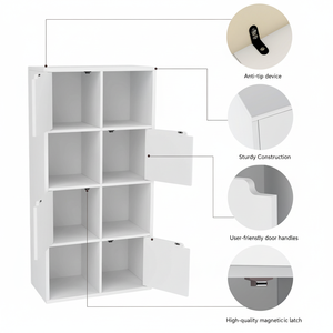 200 MOQ White Freestanding MDF Shelves 8 Compartments Modern Bookshelf <strong>Book</strong> Case with 4 Hidden Doors - Product Image 4