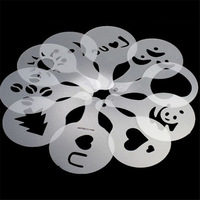 Café Barista outils 16 pièces en plastique mousse de lait décoration bricolage Latte Art café pochoirs moule ensemble