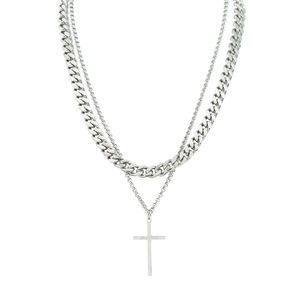 สร้อยคอไทเทเนียมสตีลแบบชั้นคู่ ดีไซน์เรขาคณิต รูปทรงกางเขน สไตล์คิวบา แฟชั่นเครื่องประดับ - Product Image 5