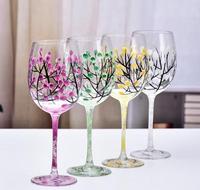 Gobelet à vin en verre peint à la main 464 ml, rond, pour vin rouge et blanc, design floral original, pour les fêtes
