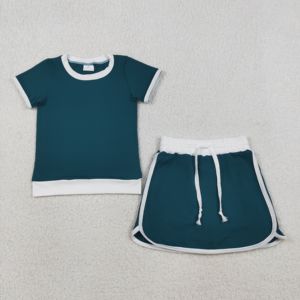 Nouvel ensemble décontracté en coton uni pour petites filles : T-shirt et jupe-short respirant pour le jeu et le tennis - Product Image 6
