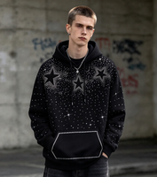 Hoodie Pria Poliester Motif Langit Berbintang Lengan Panjang Model Regular Fit dengan Saku, Streetwear Musim Gugur Ukuran Besar