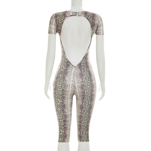 Viviblook J26JP152 Combinaison d'été pour femme, imprimé serpent, col rond, sexy, dos nu, élastique, moulante, une pièce - Product Image 6