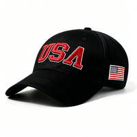 Casquette de baseball structurée USA brodée avec lettres sportives et patch drapeau américain, ajustable, pour hommes et femmes, idéale pour l'extérieur