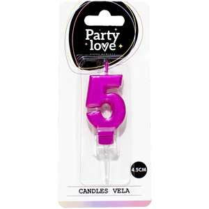 Bougie d'anniversaire Party Love numéro 5 fuchsia 4,5 cm pour décoration de gâteau - Product Image 1