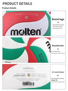 Pallone da <span class=keywords><strong>Pallavolo</strong></span> Molten VM4000 per Competizione, Adulti Unisex, Studenti Universitari, Allenamento, Misura 4 <span class=keywords><strong>5</strong></span>, Bianco Rosso Verde, per Interni ed Esterni, in PU - Product Image 6