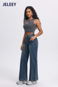 Jeans a Gamba Larga da Donna, Vita Alta e Taglio Dritto, Design Elegante e Lusinghiero per la Figura - Product Image 3