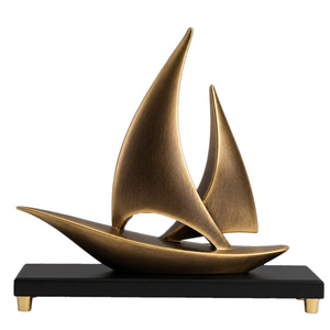 Resin Sailboat <b>Ornament</b> Sculpture Brass Color Irregular Decorative Statue for Entryway Office <b>Desk</b> Christmas Gift - Product Image 1