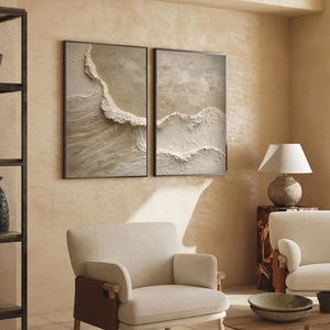 Venta al por mayor: Pintura 3D de olas oceánicas pesadas, texturizada, estilo Wabi Sabi, suave, neutra, hecha a mano, arte abstracto de lienzo acrílico para pared, naturaleza muerta. - Product Image 5