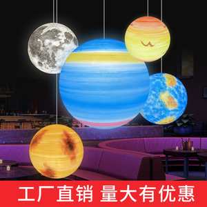 Lustre sphérique créatif en acrylique avec pendentifs Lune et Planètes, effet ciel étoilé, pour magasins commerciaux, bars et lieux de loisirs - Product Image 1