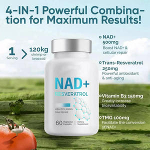 Complément OEM NAD+ 500mg Resvératrol <span class=keywords><strong>B3</strong></span> TMG pour un vieillissement sain et un soutien énergétique cellulaire, 60 capsules, végétalien, marque privée - Product Image 4