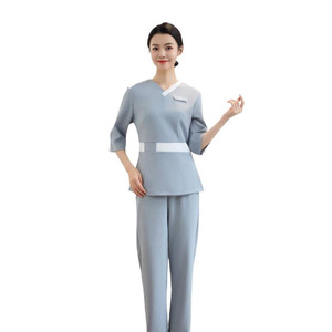 Women's Work Uniform Set Mid Length Sleeve V Neck Gray Moisture Wicking Professional For Medical Aesthetics Healthcare Centers - Product Image 5
