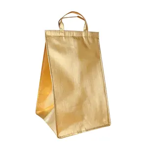 Durable gold laser fabric flat folding cooler bag,cake delivery bag