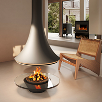 Poêle à bois moderne à foyer inversé avec design en forme d'entonnoir, cheminée suspendue, foyer autonome séparé pour plafond haut