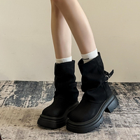 Bottines à plateforme pour femmes, style décontracté, semelle épaisse, bout rond, en cuir, fermeture éclair arrière, pliables, bottes tendance, 3 couleurs