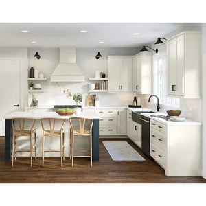 Armario de cocina de madera maciza integrado, diseño clásico, moderno, de lujo, Estados Unidos, rta, color blanco, modular